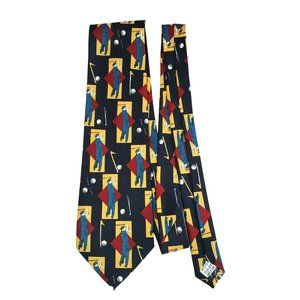 E Graziano Man Golfing Golf Ball Graphic Navy Burgundy Polyester Men Tie